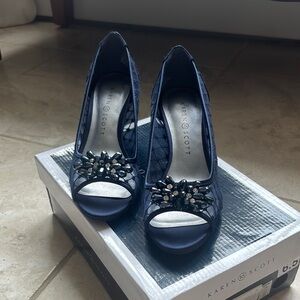 Karen Scott MARALYN Peep Toe Pumps Navy Blue Size 6.5